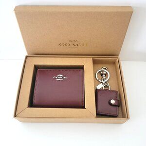 Coach CCL94 Snap Wallet Metallic Signature Picture Frame Charm Boxed Dark Wine